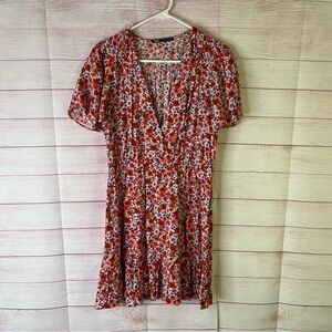 Zara Orange‎ Pink V Neck Ruffle  Dress Size Medium